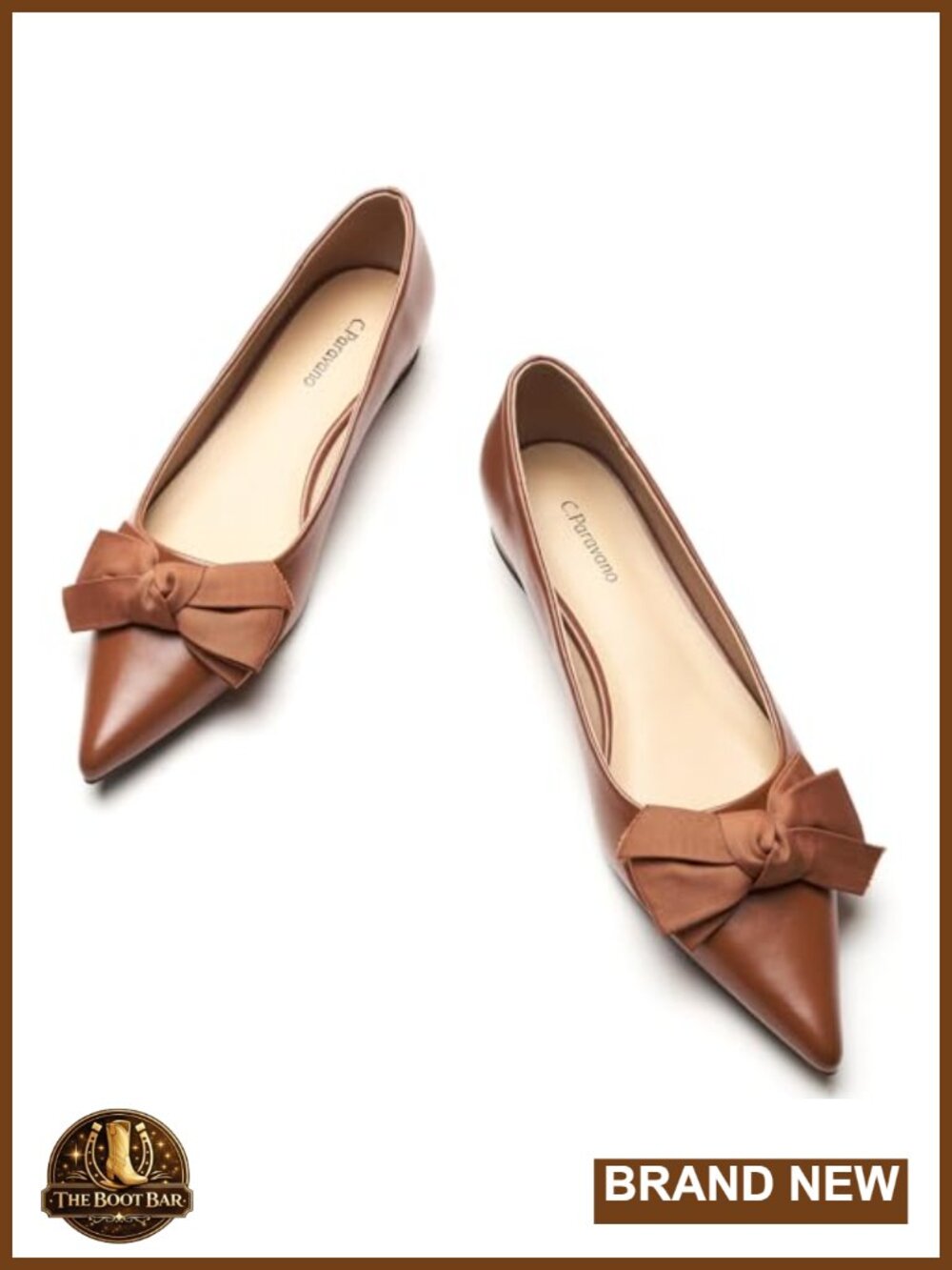 Pointed Toe Ballet Flats Lambskin Leather Lining Memory Cushion Rubber Sole